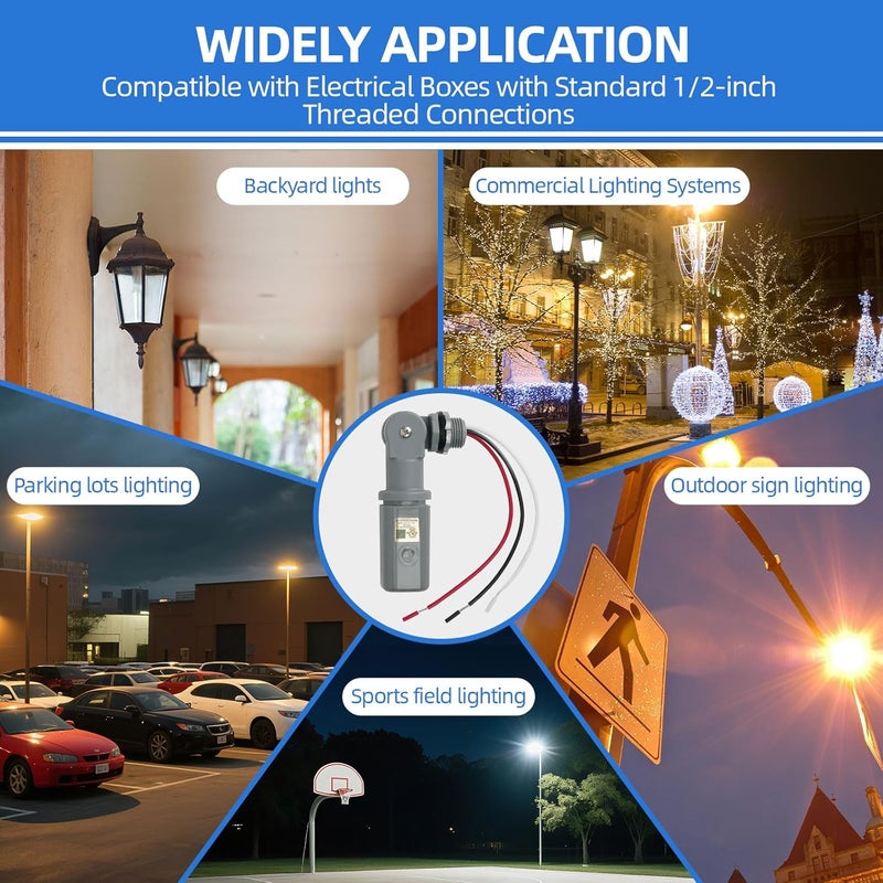 RAWILL 2 Pcs Photocell Sensor for Outdoor Lights, 120-277VAC Wide Voltage,50/60 Hz Dusk to Dawn Photocell Switch, IP54 Waterproof for High Power Loads in Commercial or Industrial - Image 5